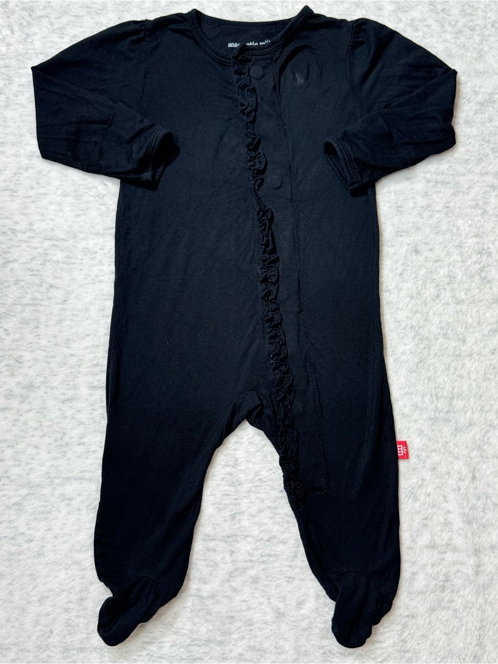 Magnetic Me Solid Black Ruffle Footie Sleeper 0-3M Baby Girl Modal Classic